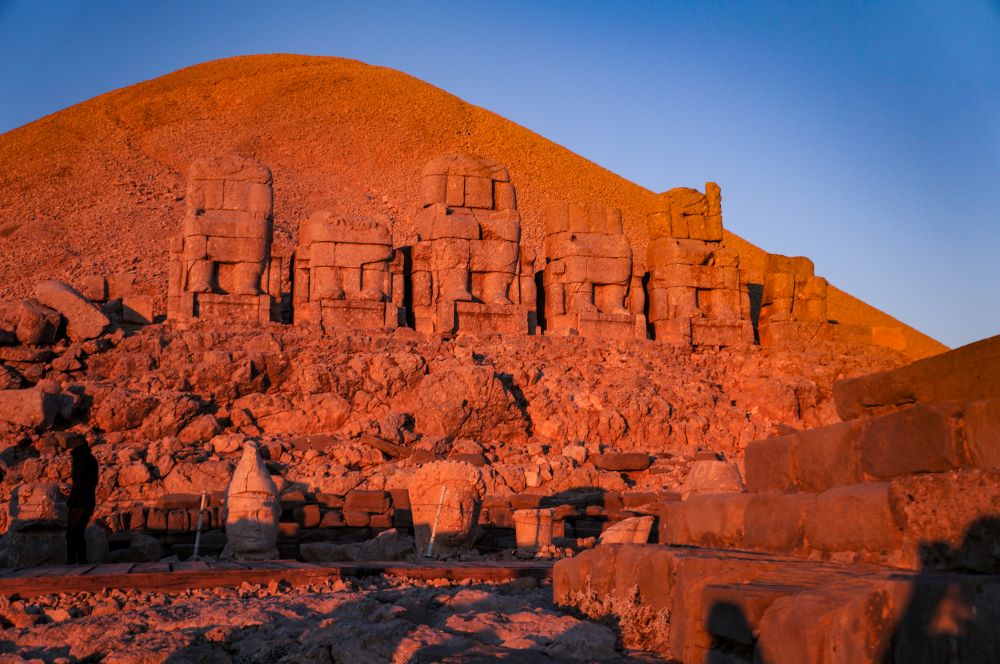 orange nemrut mountain at sunrise in turkey